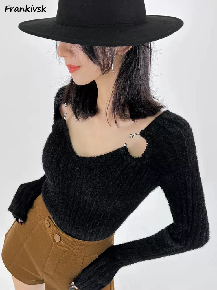 Solid Sweaters Women Slim Hole Cropped Hotsweet Daily Knitwear Spring Autumn Hipster American Style Popular Exquisite Lounge