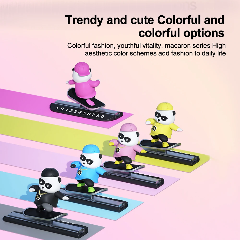 Dekorasi mobil, 2 in1 kartu parkir sementara nomor telepon Skateboard beruang dasbor ornamen aksesoris dekorasi Interior mobil