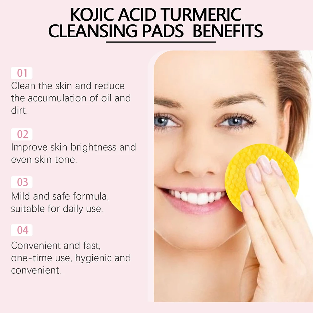 Turmeric Kojic Acid Cleansing Pad 40Pcs Gentle Reduces Acne Brightens Skin Facial Skin Care Prevents Pore Blockage Fade Blemish