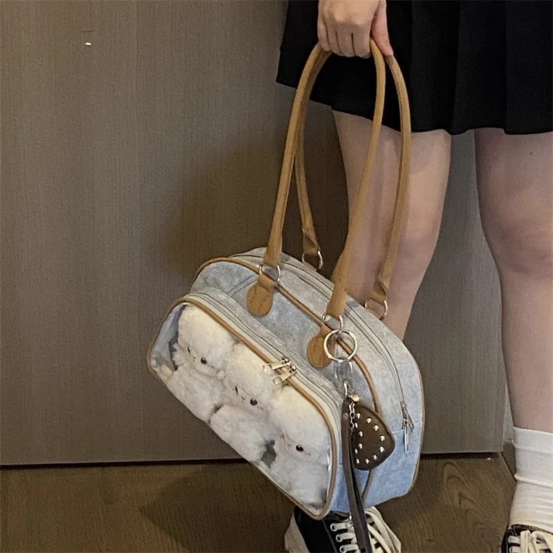 

Japanese Anime Badge 10cm Doll Ita Bag Women Retro Large Capacity Underarm Bags Ladies Handbag Hot Girl Denim Versatile Handbag