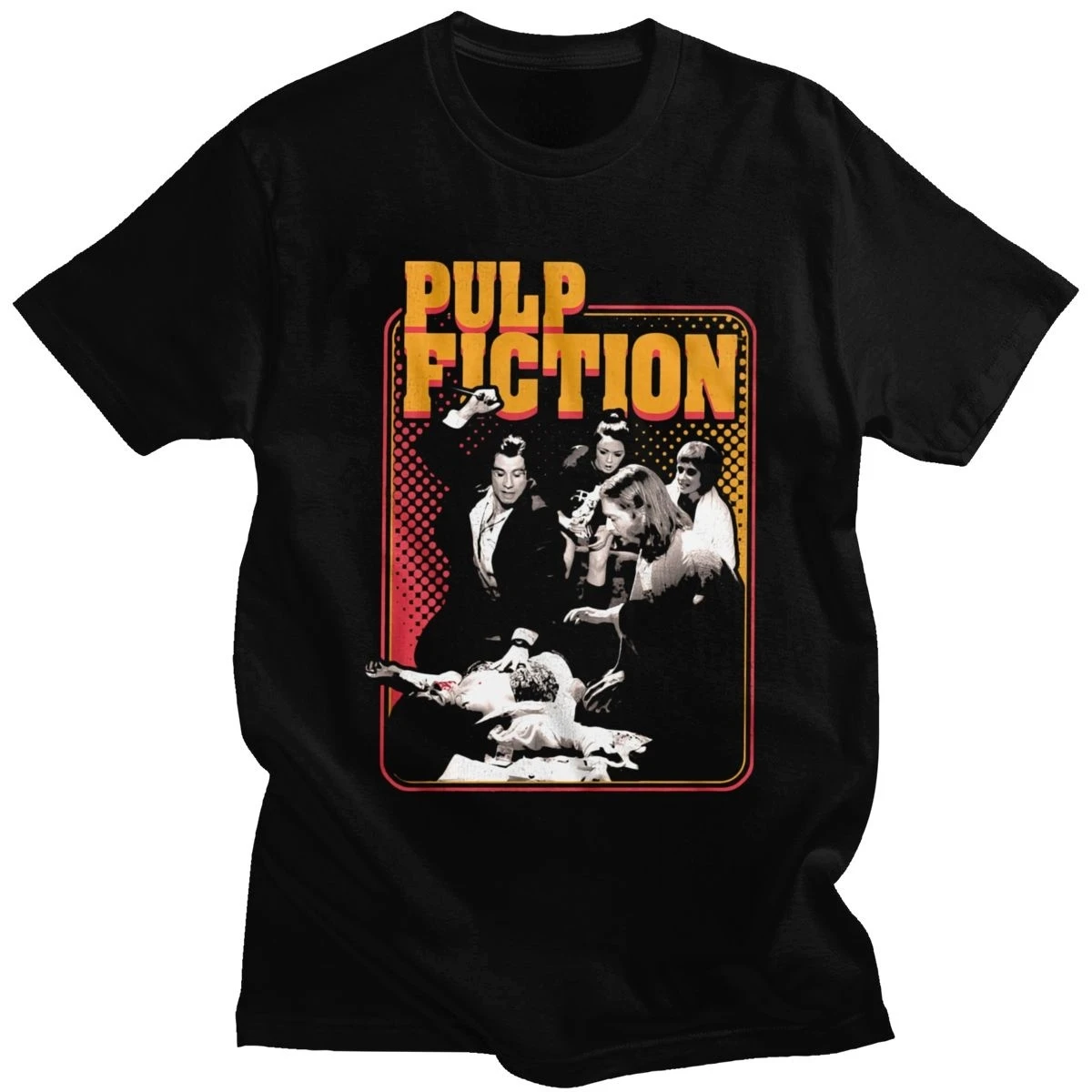 Man T Shirt Funny Retro Adrenaline Shot Pulp Fiction TShirt Men Women Short Sleeved Tops Mia Wallace Tops Quentin Tarantino Tee