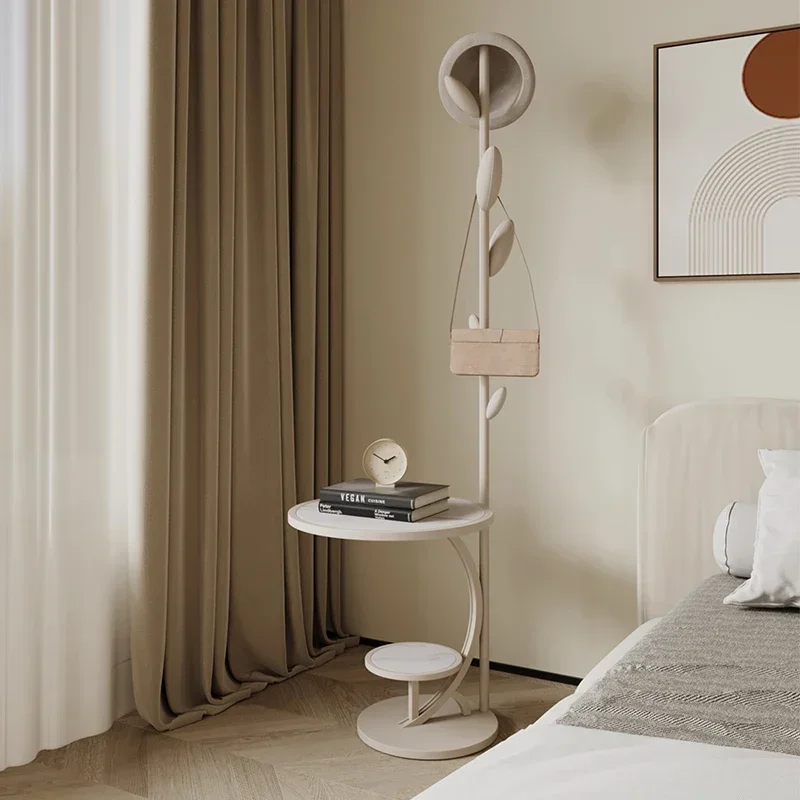 

Bedside table hanger integrated floor-to-ceiling bedroom household cream wind light luxury vertical coat rack storage side table