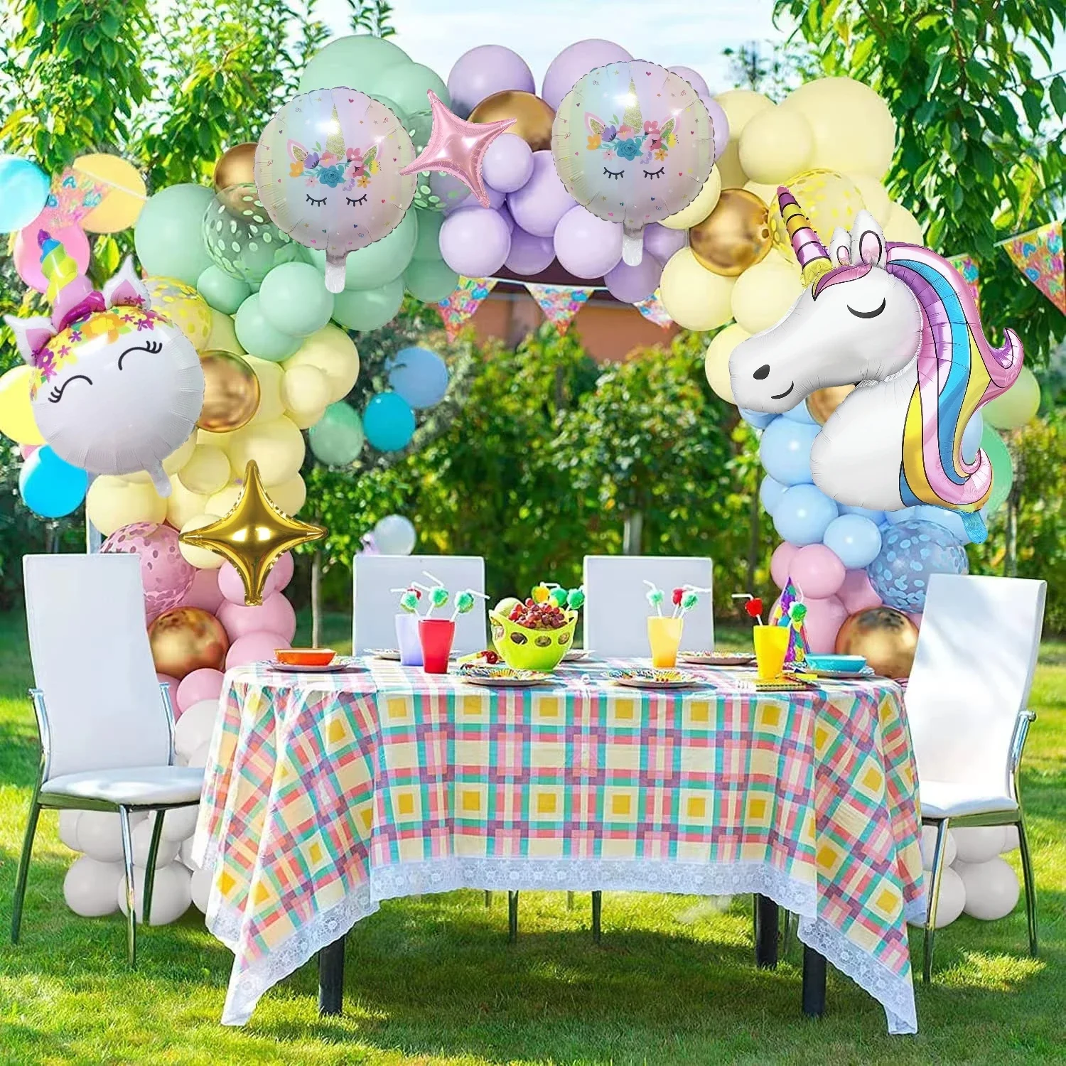 134Pcs Rainbow Unicorn Balloons Arch Garland Kit Pastel Pink Purple Confetti Balloons For Baby Shower Birthday Party Decorations