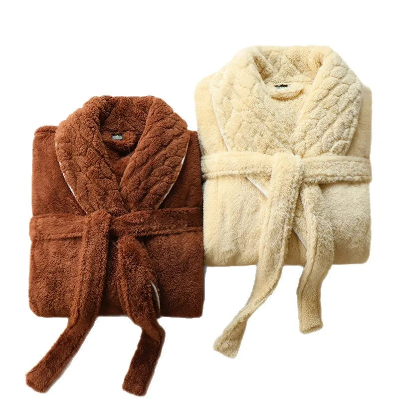Roupão de banho masculino reversível velo grosso coral veludo casal casa roupão outono e inverno quente sleepwear roupão de banho