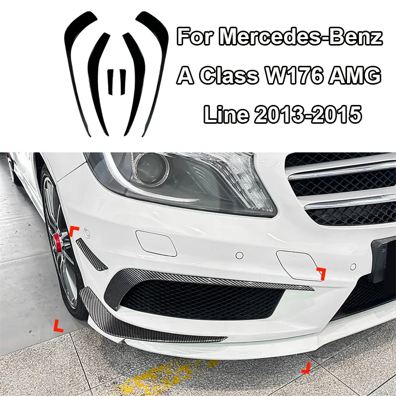 Glossy black Front Bumper Cover Wind Knife Fog Lamp Trim Blade Trim Light 6PC For Mercedes Benz A Class W176 AMG Line 2013 -2015