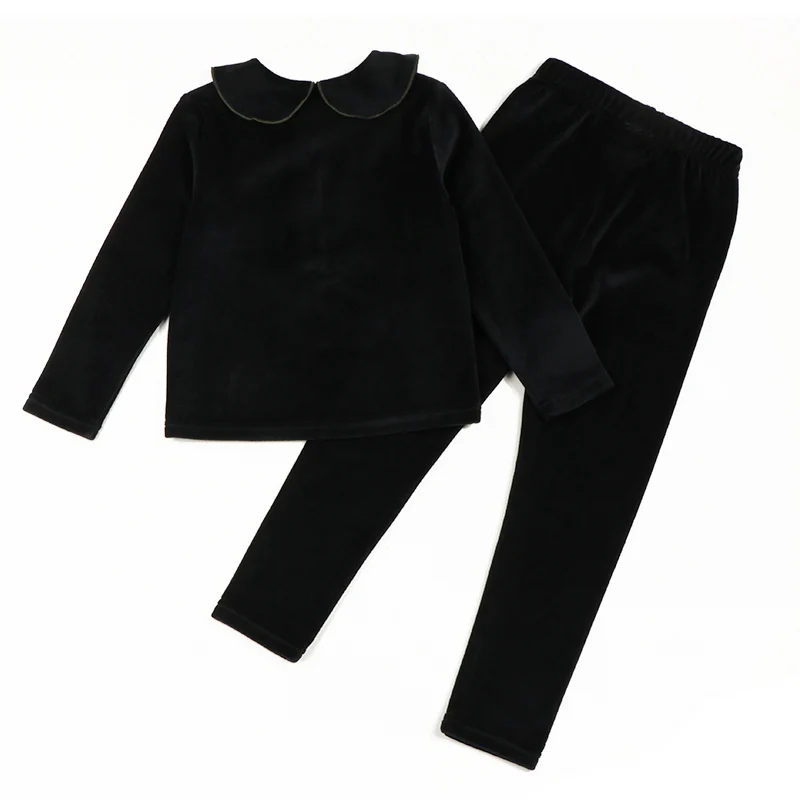 Winter clothes for baby and children baby girl winter 2pcs sets children\'s pants kids clothes girl black velour with green neck