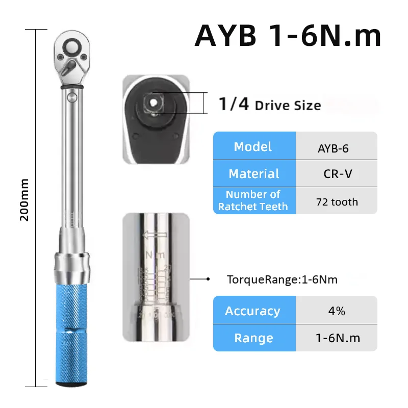 

ALIYIQI AYB 1-6N.M 1/4 дюйма квадратный привод с предустановленным крутящим моментом двусторонний торцевой ключ с храповым механизмом 3% ручной гаечный ключ инструменты для ремонта велосипеда