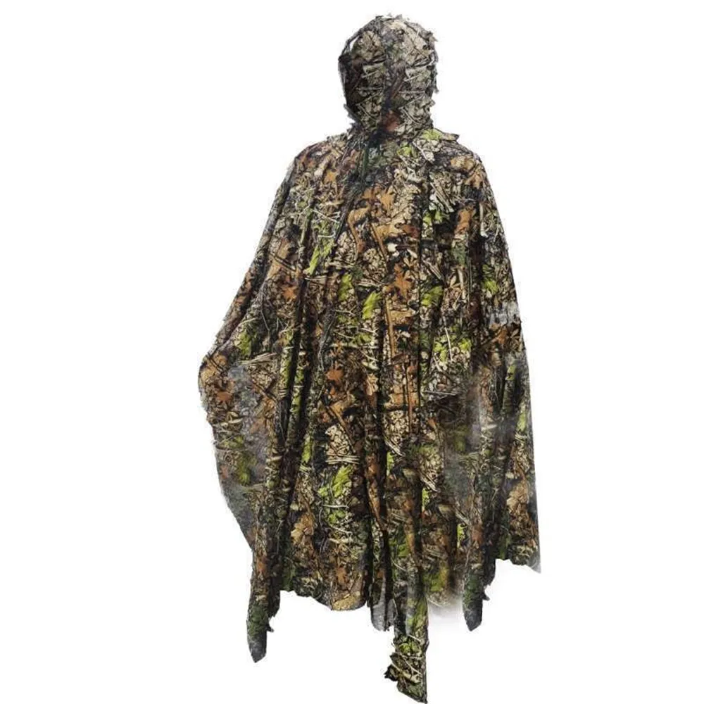 เหมือนจริง3D ใบ Camouflage Poncho Stealth ชุด Outdoor Woodland CS เกมเสื้อผ้าการล่าสัตว์ Birdwatching เสื้อผ้า