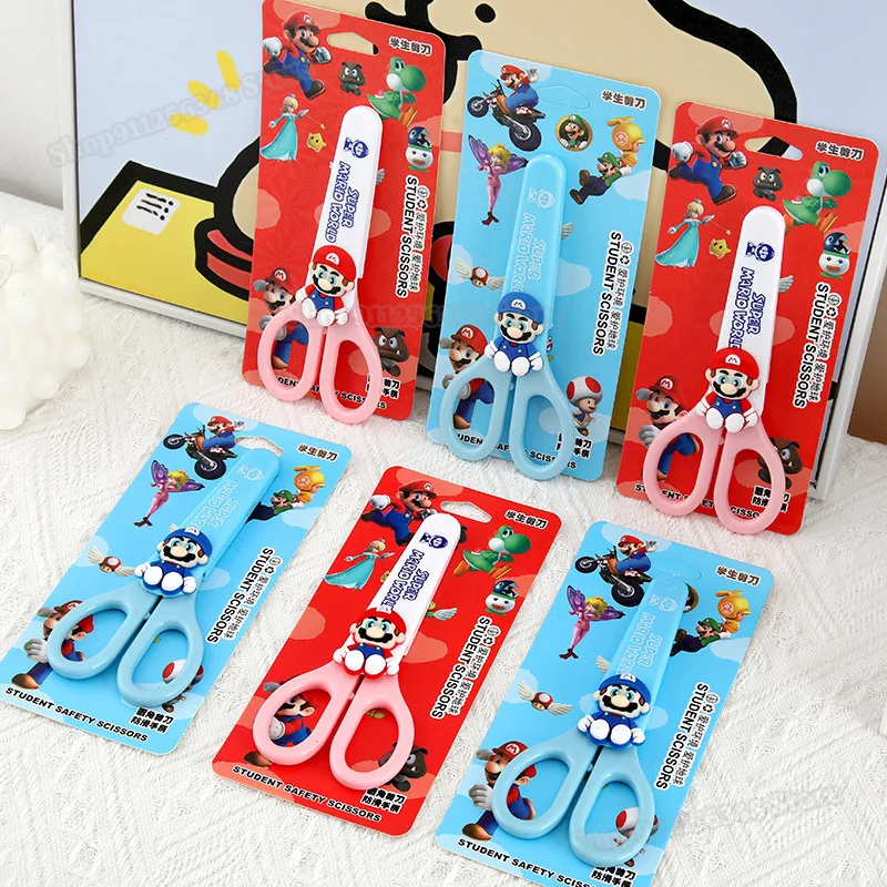 Super Marios Bros Stainless Steel Scissors Cartoon Art Tool Silicone Paper Knife Crafting DIY School Supplies Student Stationery