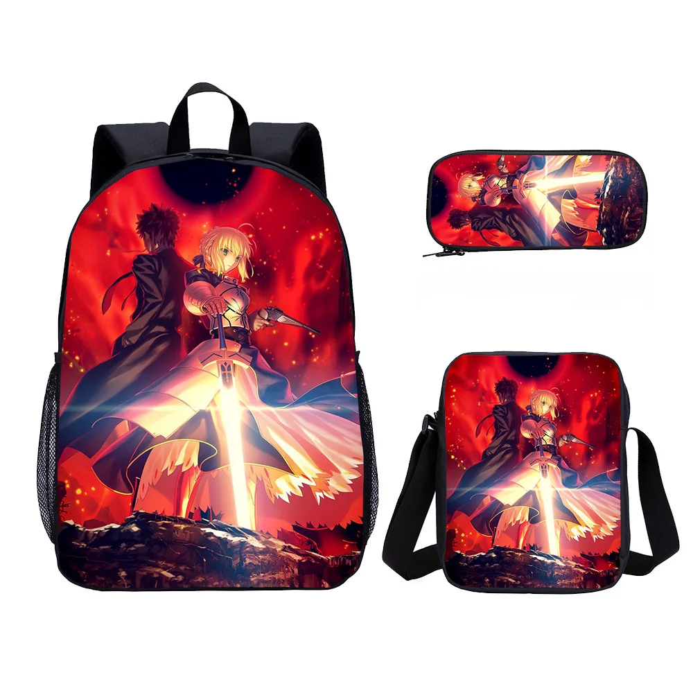 Classic Popular Funny fate Zero 3D Print 3pcs/Set pupil School Bags Laptop Daypack Backpack Inclined shoulder bag Pencil Case