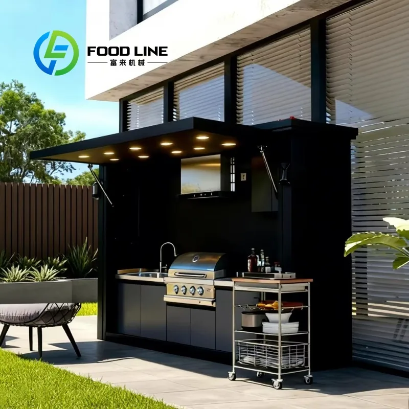 Custom Waterproof Stainless Steel Outdoor Kitchen BBQ Grill With Shelter For Garden Backyard