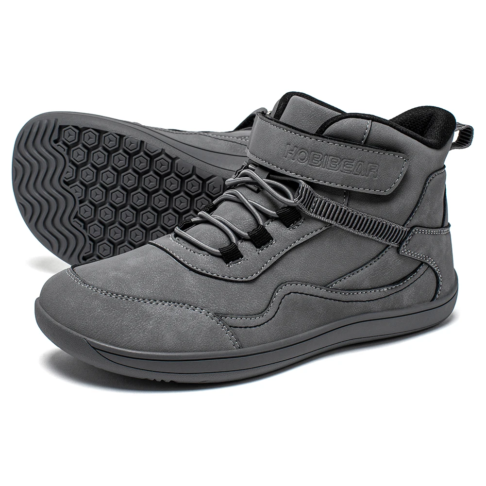 HOBIBEAR Kinder-Schuhe mit mittlerem Barfuß, große/kindliche Box mit breiter Zehenpartie, Zero Drop Kunstleder-Outdoor-Stiefel mit Klettverschluss