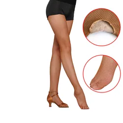 Professional Latin Dance Stocking Fishnet Toe Socks Net with Crotch Latin Dance Bodystocking Caramel Nylon Tights