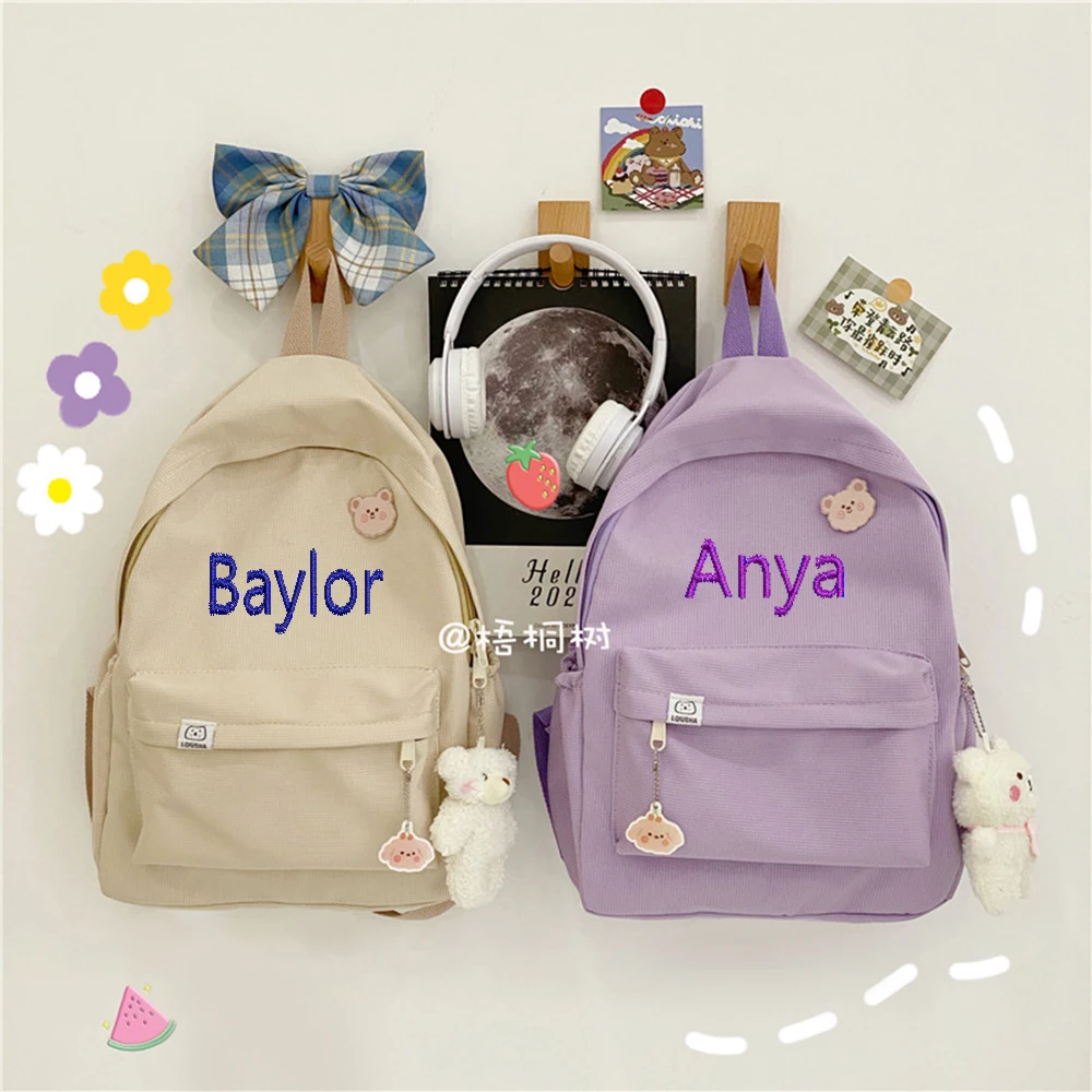 Personalized Candy Color Backpack Lightweight and Simple Solid Color Middle School Student Backpack Embroidered Your Name