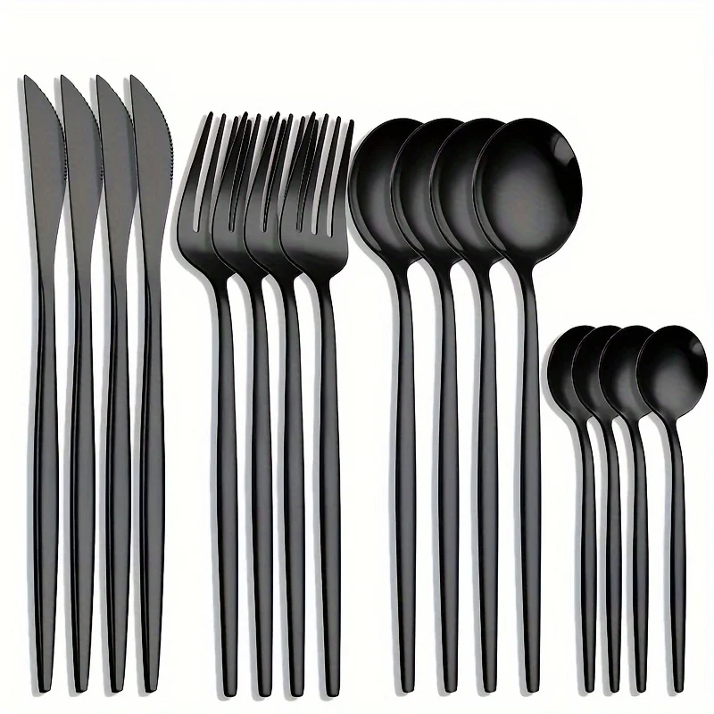 

16Pcs Black Tableware Set Includes Knife Fork Spoon Stainless Steel Cutlery Set Machine Washable For Restaurant Home Party