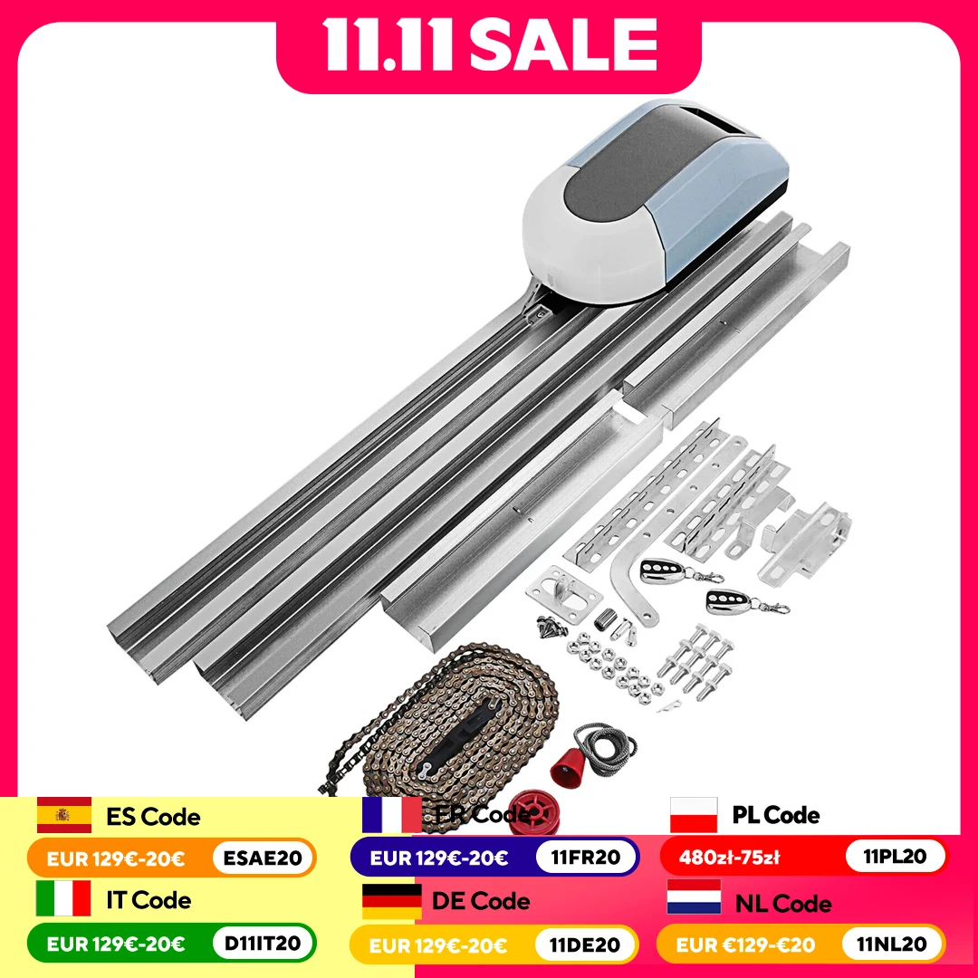 VEVOR ouvre-porte de garage à entraînement par chaîne de levage silencieux avec moteur à courant alternatif extrêmement silencieux, avec télécommande, force de traction 800 N