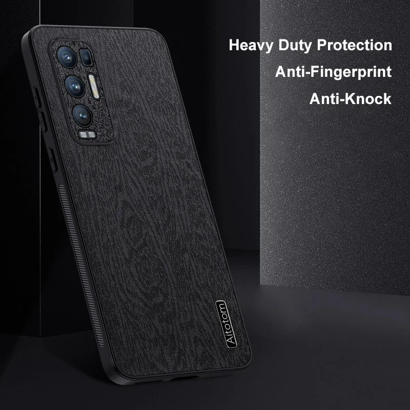 Phone Case For OPPO Find X3 Neo X3 Lite Luxury PU Leather Cover For OPPO Reno 5 6 Pro Plus 5G Wood Pattern Silicone Case Coque