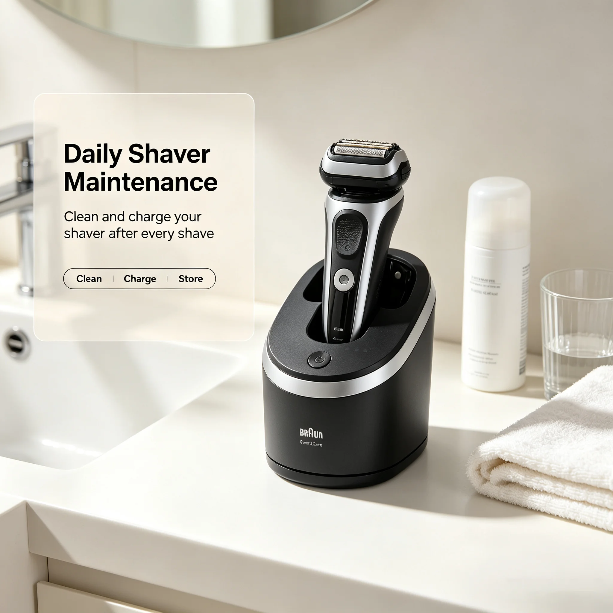 Braun 5430I 6-in-1 Cleaning & Charging Dock, Auto Clean Lubricate Dry Sterilize Charge, Fits Series 8 & 9 Shavers
