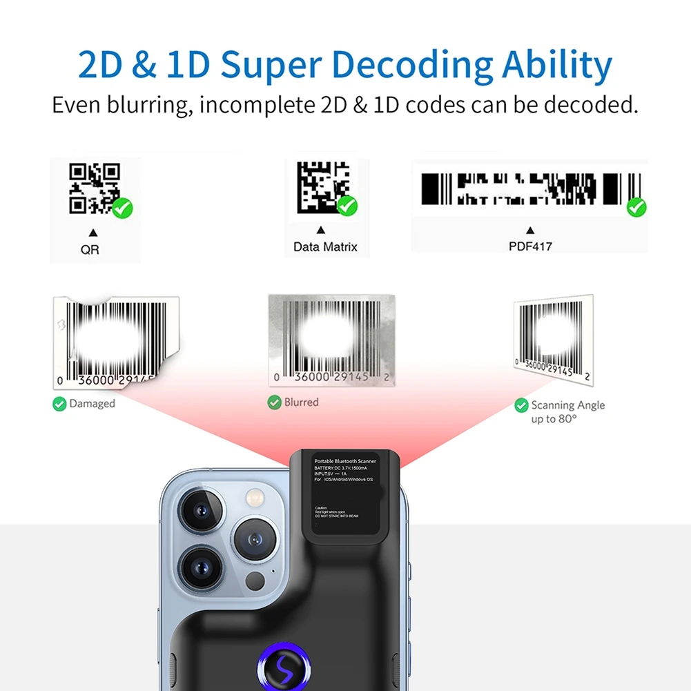 

Портативный 2D беспроводной сканер штрих-кодов Digital Essentials, накладной мобильный сканер 2.4G + Bluetooth для смартфонов