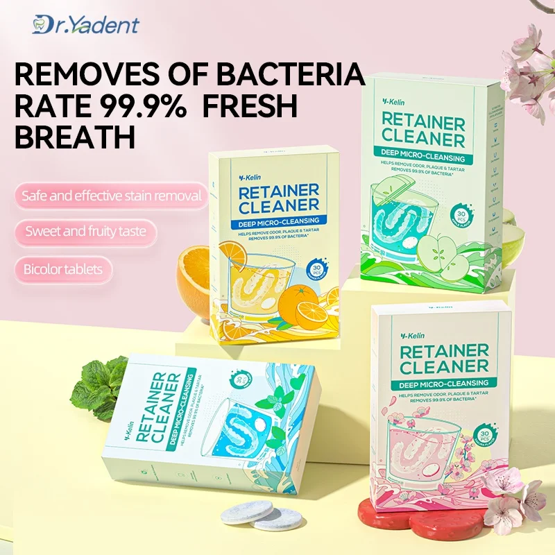 Dr.Yadent Retainer Denture Cleaning Tablet Hygiene Clean 30pcs/Box 3mins Deep Clean Formula Authoritative Certification 4 Flavor