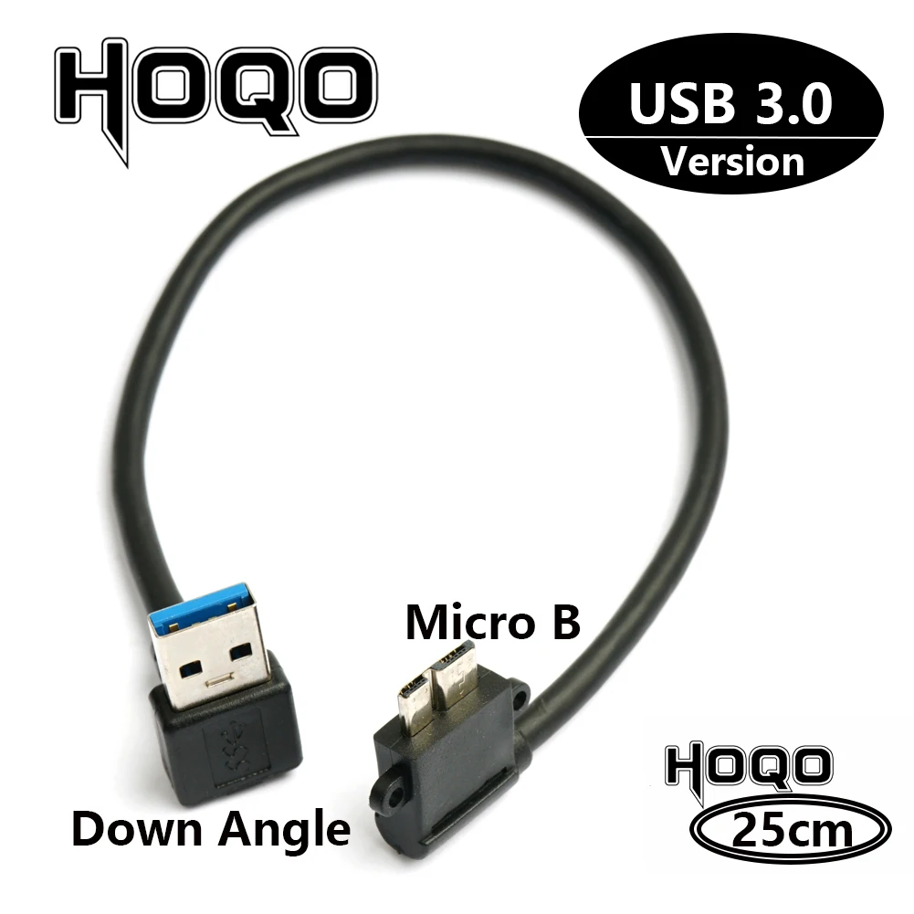 Hoqo-Cable USB 3,0 tipo A Micro B macho, 90 grados, izquierda, derecha, ángulo, para WD, Samsung, HDD, disco duro externo