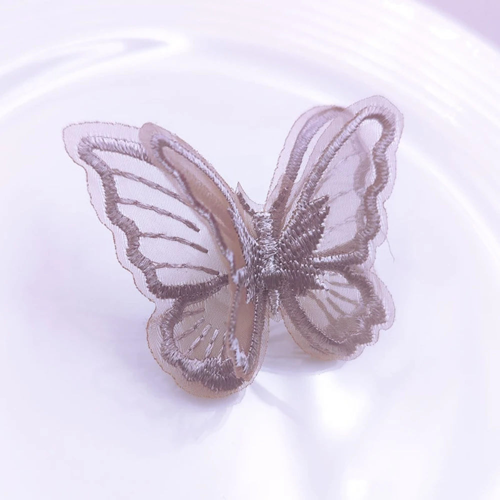 

20 шт. 6 см вышитые кружевные аппликации-бабочки 3D, сказочные шифоновые бабочки, двухслойные, для рукоделия