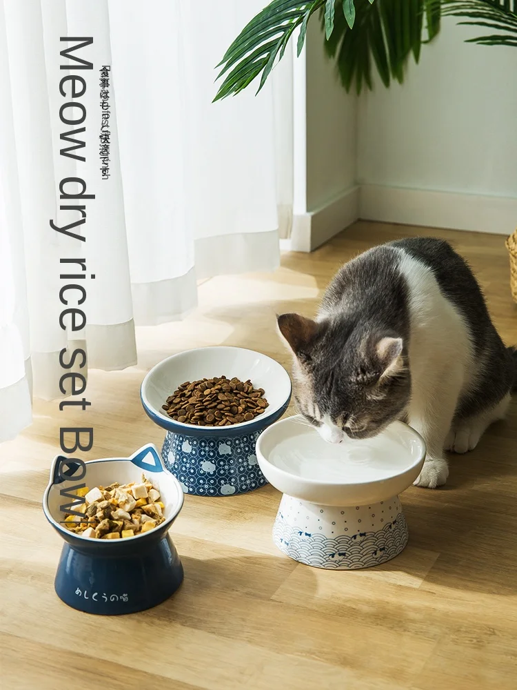 

Cat Bowl Ceramic Anti-upset High Foot Double Bowl Food Bowl Dog Bowl Cat Drinking Bowl Cervical Vertebra Drinking Pet Supplies