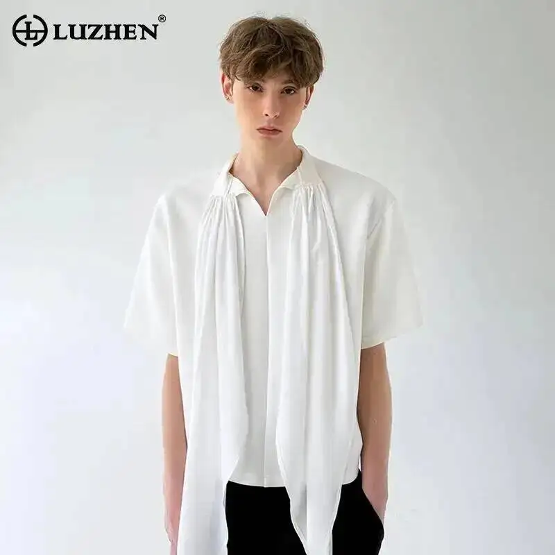 LUZHEN Sleeve Ribbon Splicing Decorate Multiple Wearing Styles Short T-shirts Men's 2026 Summer Luxury Elegant Male Tops JY7565