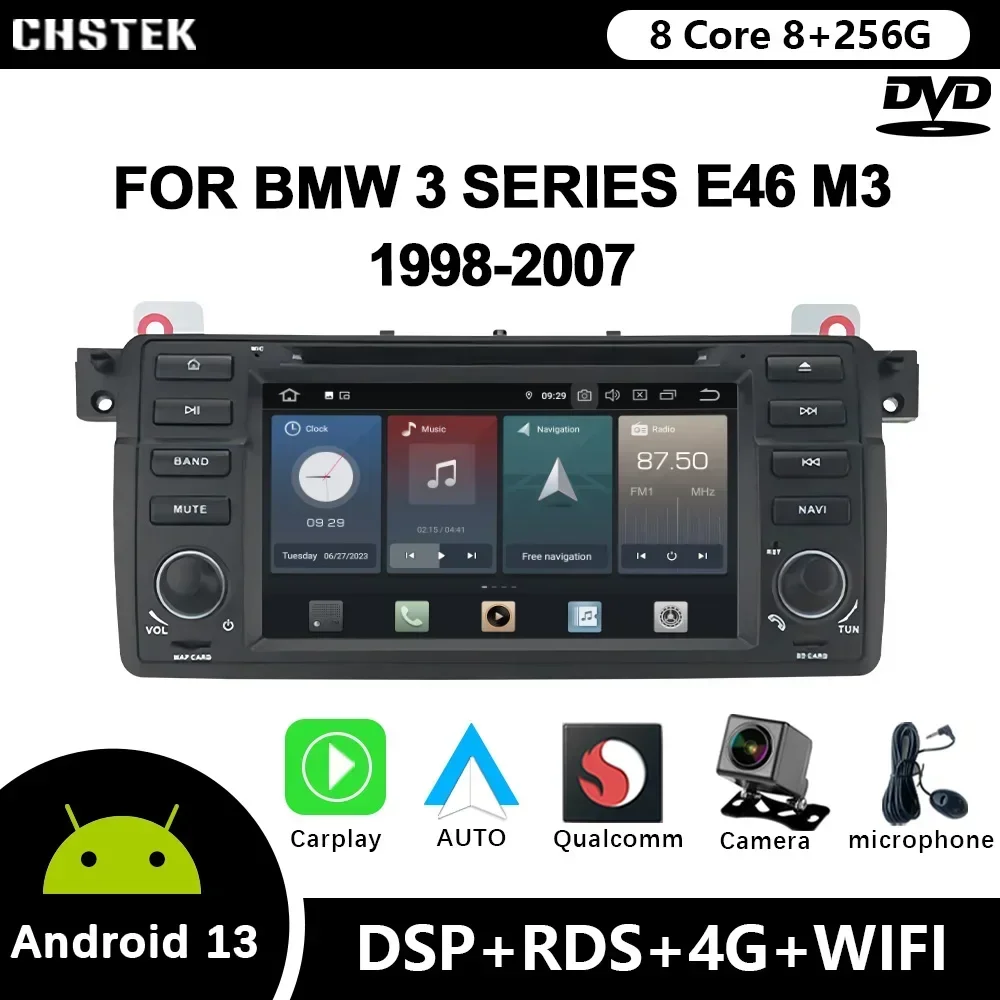 

Автомагнитола CHSTEK 2 Din, 7 дюймов, Android 12, для BMW 3 серии E46 M3 1998-2007, Bluetooth, DVD, CarPlay, Wi-Fi, 4G, GPS, DSP, Авторадио