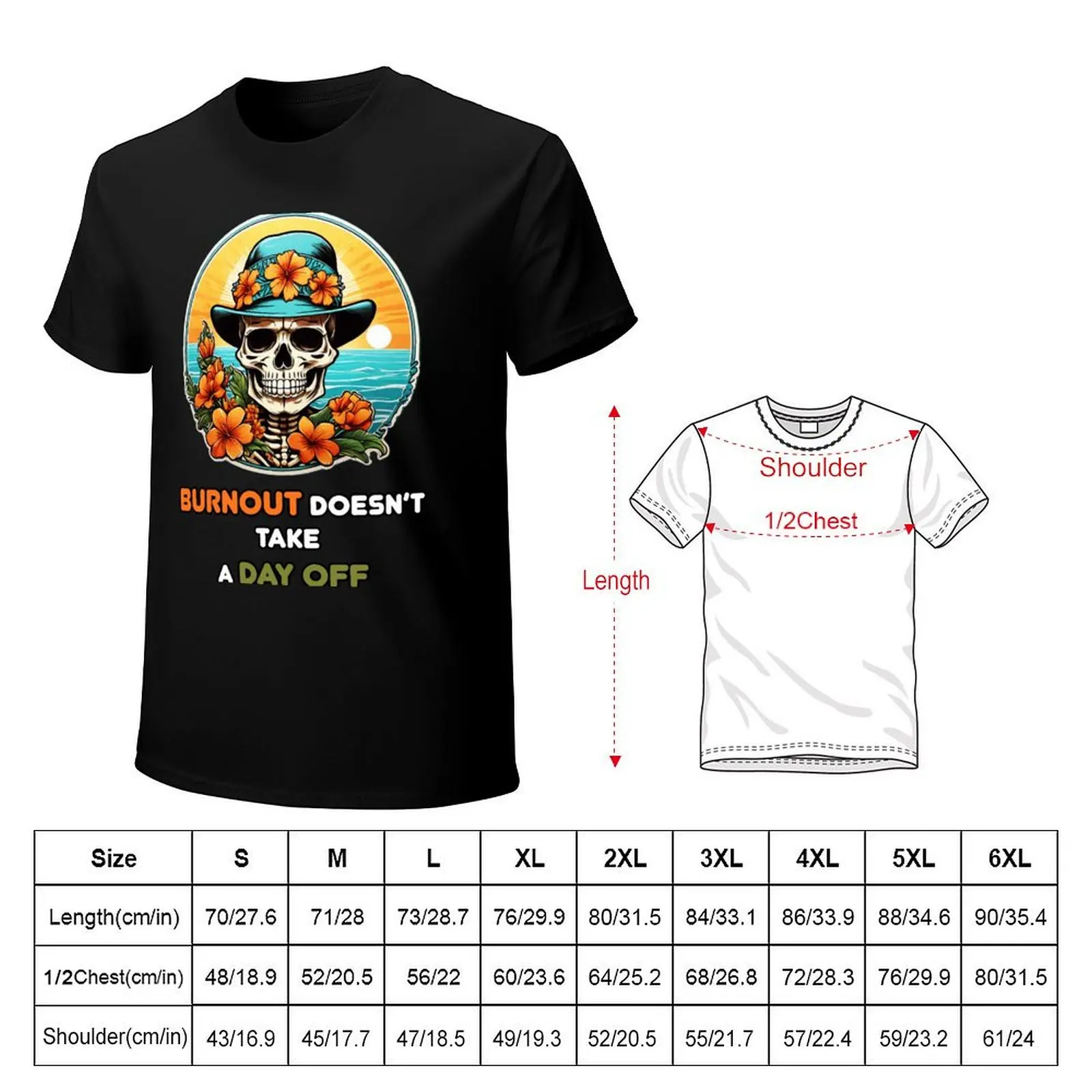 Burnout Doesn't Take a Day Off - Blue Hat Skull on a Beach T-Shirt anime stuff graphic tee shirt men