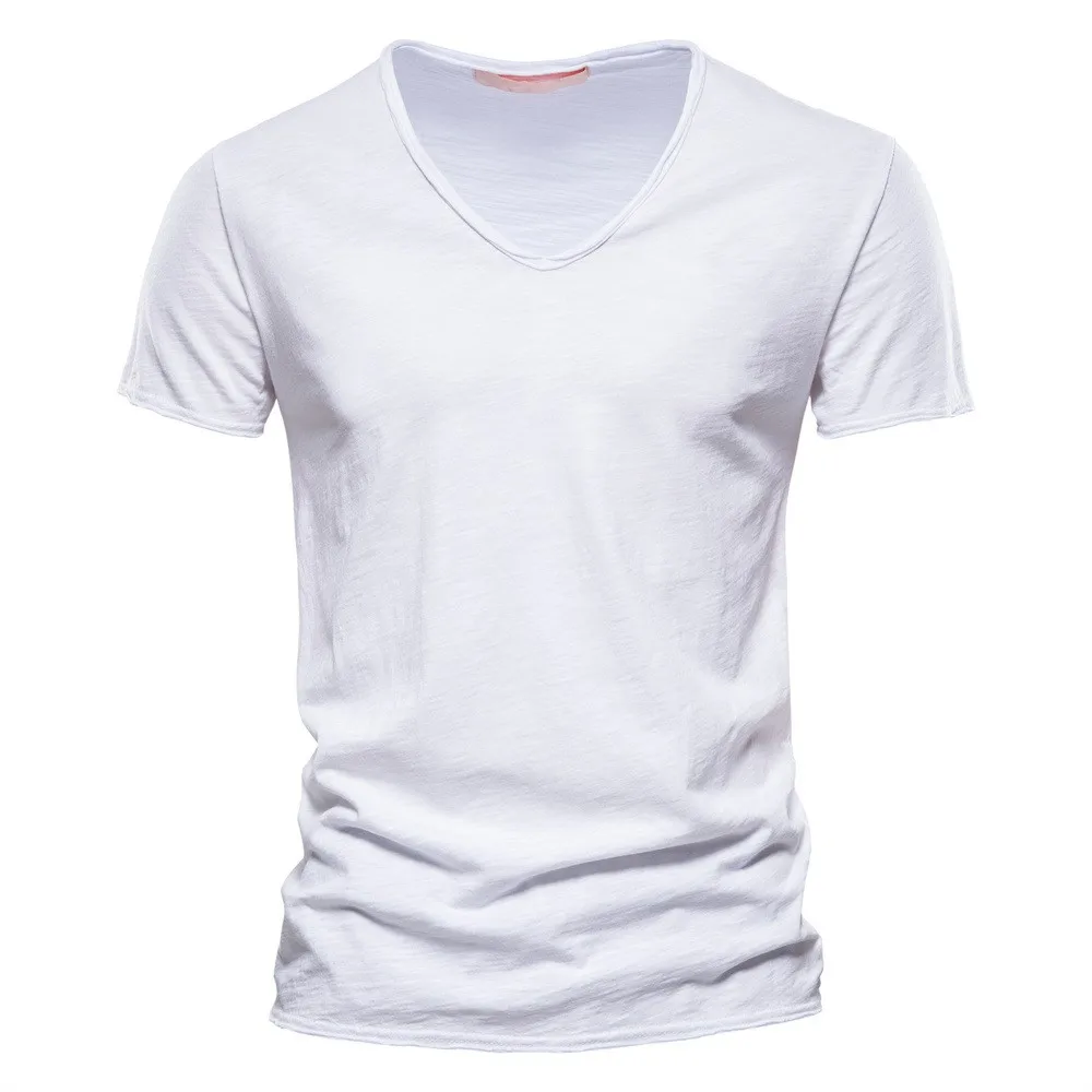 

Men's New Solid Color Cotton V-Neck Short Sleeve T-Shirt Casual Slim Fit Soft Breathable Lightweight Fashion Tops for Men