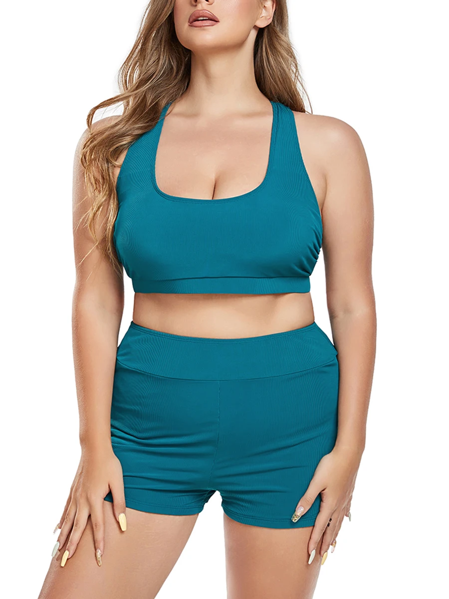 

2025 Solid Large Plus size Bikini Swimwear Female High Waist 2 Pieces Swimsuit Women Bather Bathing Swimming Swim Suit Beachwear