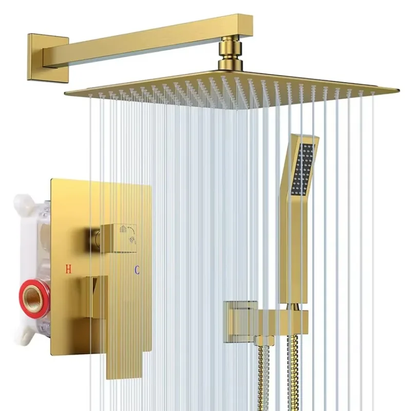 

Wholesale Golden Color 2 Functions 12inch Shower Head Bathroom Concealed Shower Set