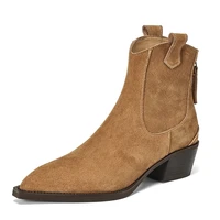 AIYUQI Women's Ankle Boots 2026 New Pointed Toe Zippered Western Cowboy Boots For Women Block Heel Work Boots Female - Image 2