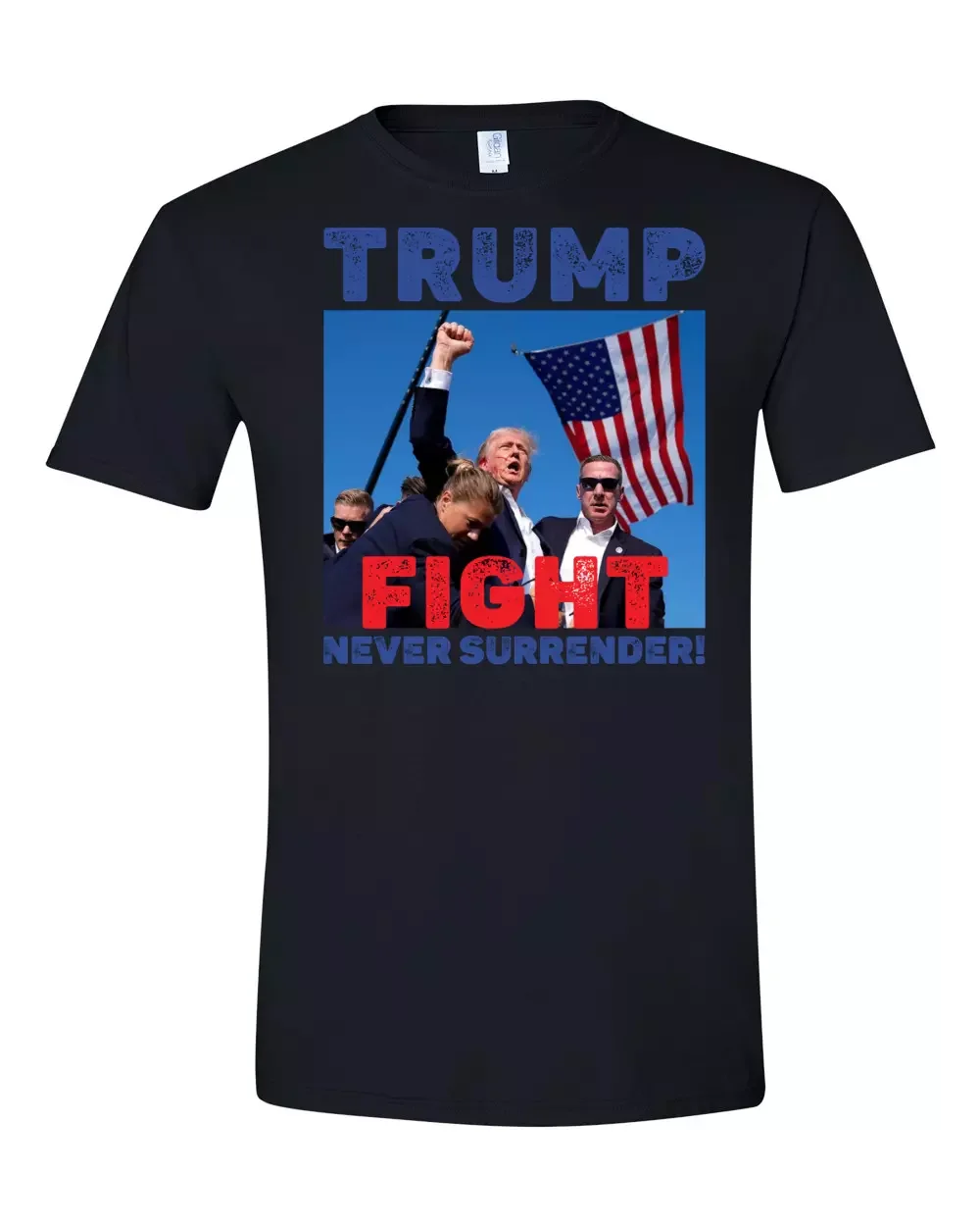 Men\'s flag T-shirt TRUMP FIGHT NEVER SURRENDER letter pattern 3D printed quick drying short sleeved round neck T-shirt men\'s top