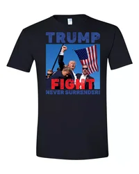 Men's flag T-shirt TRUMP FIGHT NEVER SURRENDER letter pattern 3D printed quick drying short sleeved round neck T-shirt men's top