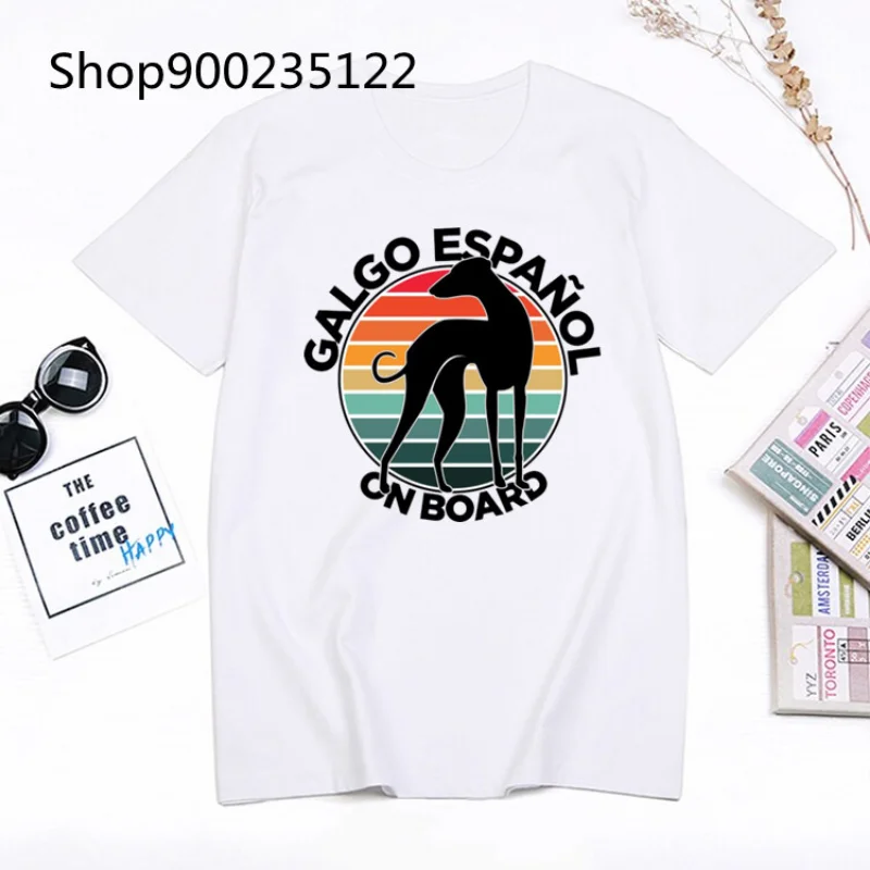 Greyhound Dog Women Funny Tshirts Print Ladies T-shirt Girl Y2K Basis O-collar White Shirt Short Sleeved Summer female Clothing