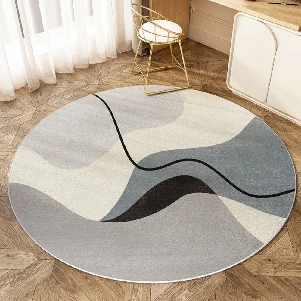 Nordic Colored Line Round Carpet – Non-Slip Computer Chair Mat for Study & Bedroom, Dirt-Resistant & Easy to Clean Home Decor
