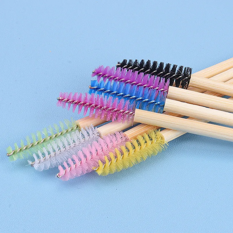 50 pçs descartável alça de bambu cílios sobrancelha maquiagem escova pincéis ferramentas 7 cores extensão dos cílios rímel ferramenta de maquiagem