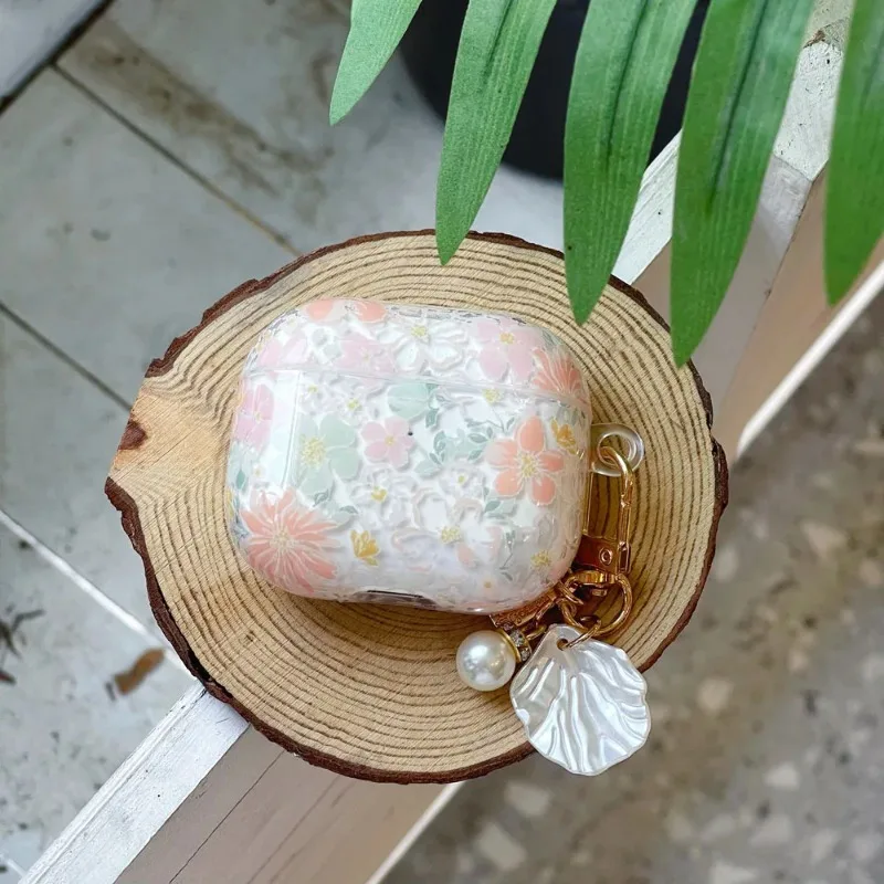 Custodia per auricolari con fiore rosa trasparente carino per AirPods 4 3 2 1 Custodia morbida in silicone per custodie per cuffie Apple AirPod Pro 2 con pendente