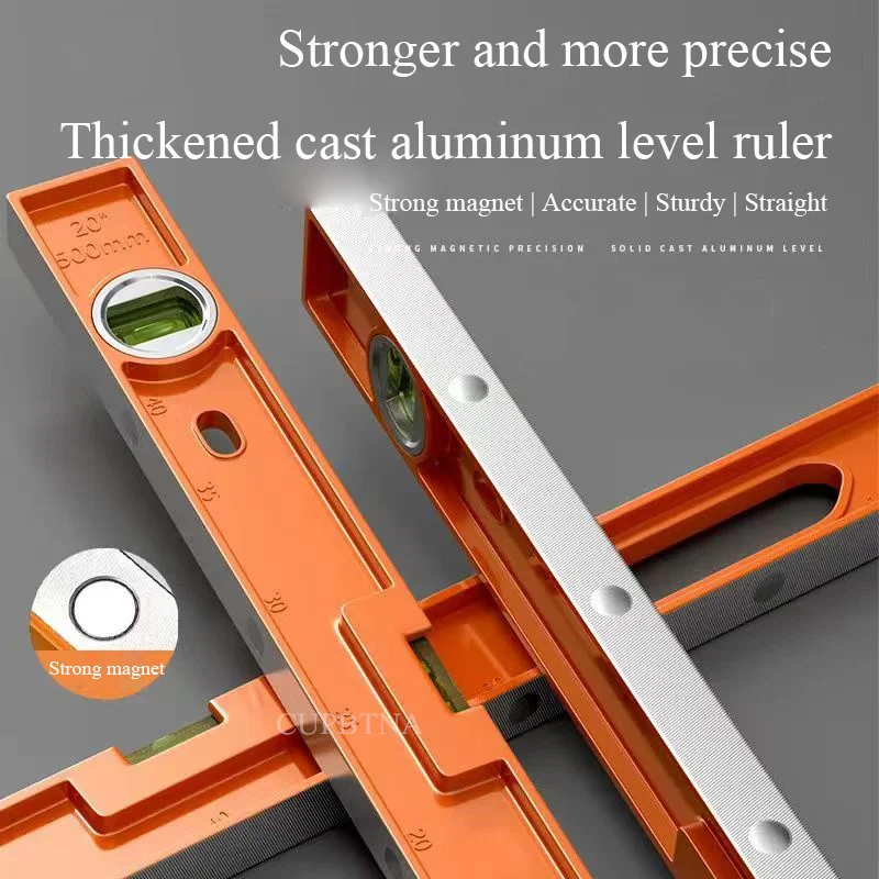 Thickened Aluminum Alloy Strong Magnetic Level Ruler Woodworking 45° Vertical And Horizontal Household Level Measurement Tools