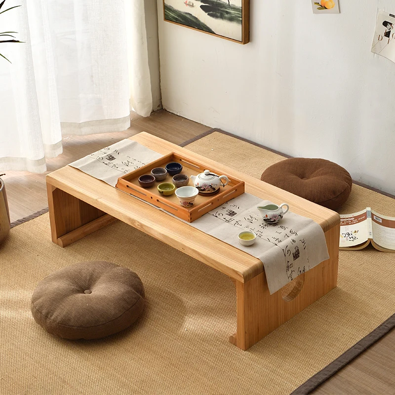 Solid Wood Tea Table Japanese Minimalist Desk Traditional Study Desk Bay Window Coffee Stand