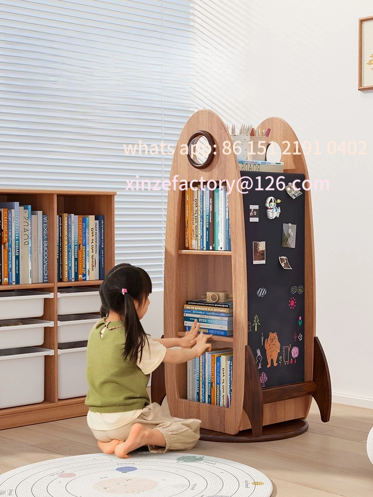 Customizable Winter Rotating Bookshelf Solid Wood 360 Degree Multi-layer Picture Book Rack Display Rack Storage Reading