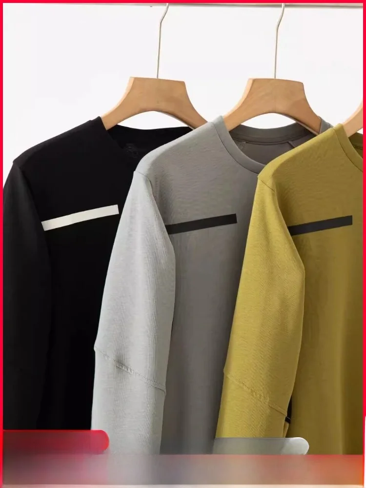 

Функциональная мужская спортивная футболка с длинным рукавом из смесового хлопка, дышащая, влагоотводящая, с 4D-кроем, базовый слой, модная, осенняя