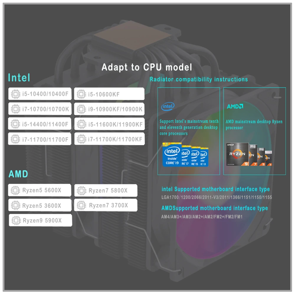IWONGGOU-CPU Cooler com 6 Heatpipes, TDP, 240W, Ventilador RGB, Processador X99 Xeon, Intel LGA 1700, 2011, 1200, 1150, X79, AM3, Am4
