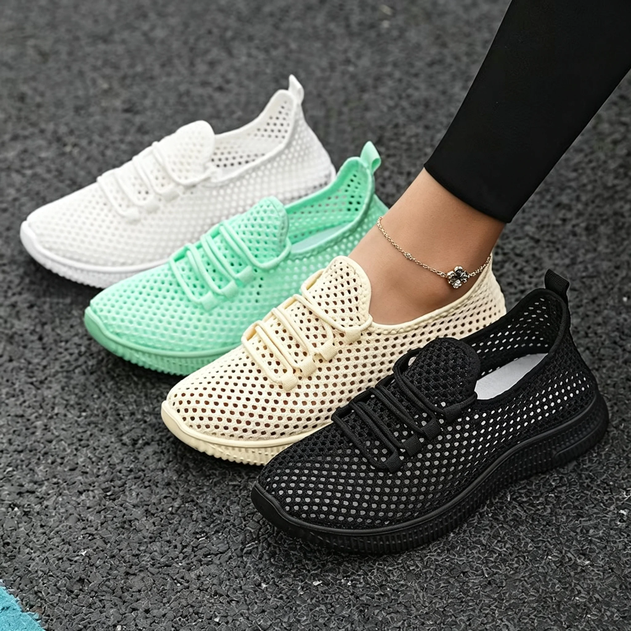 Women's Breathable Mesh Sneakers, Lightweight Slip-On Casual Shoes for Summer, Soft-Soled Non-Slip Daily Walking and Commuting Shoes