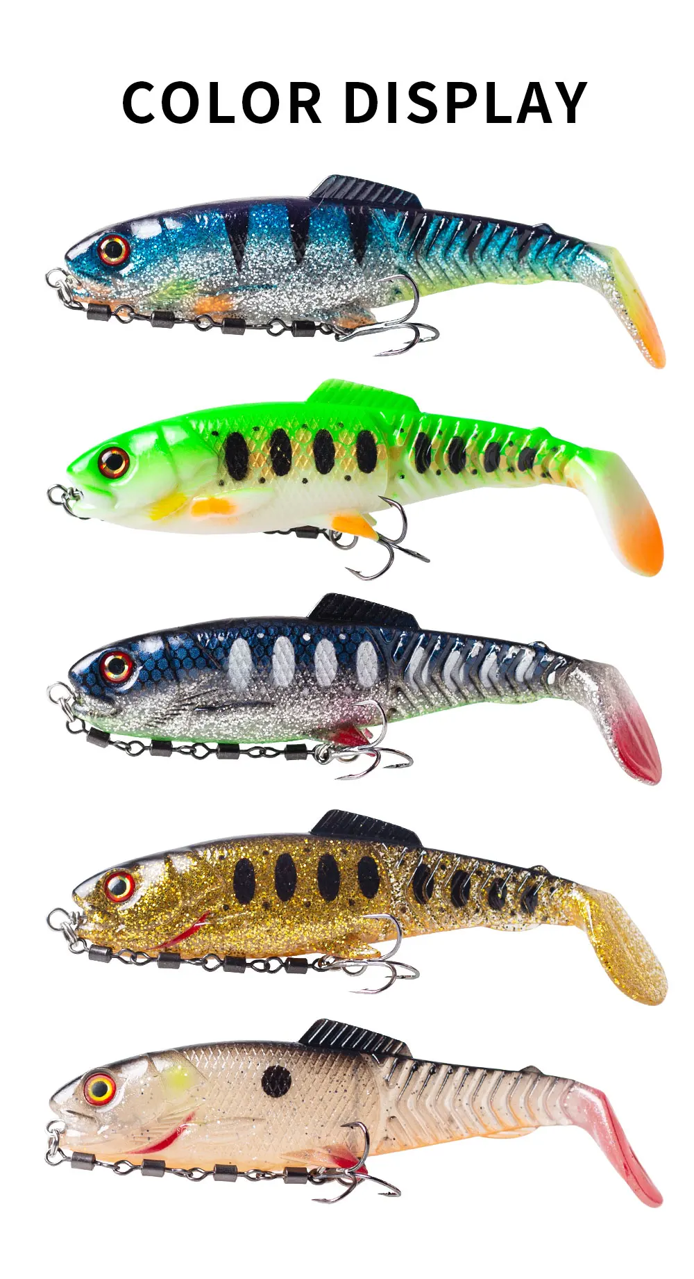 Hanlin 13,5cm/27g Weichköder T-Schwanz Angelköder Bluegill Swimbaits Silikon Goby Jig Pailletten Sinkender Minnow für Hecht und Barsch – Detail 9
