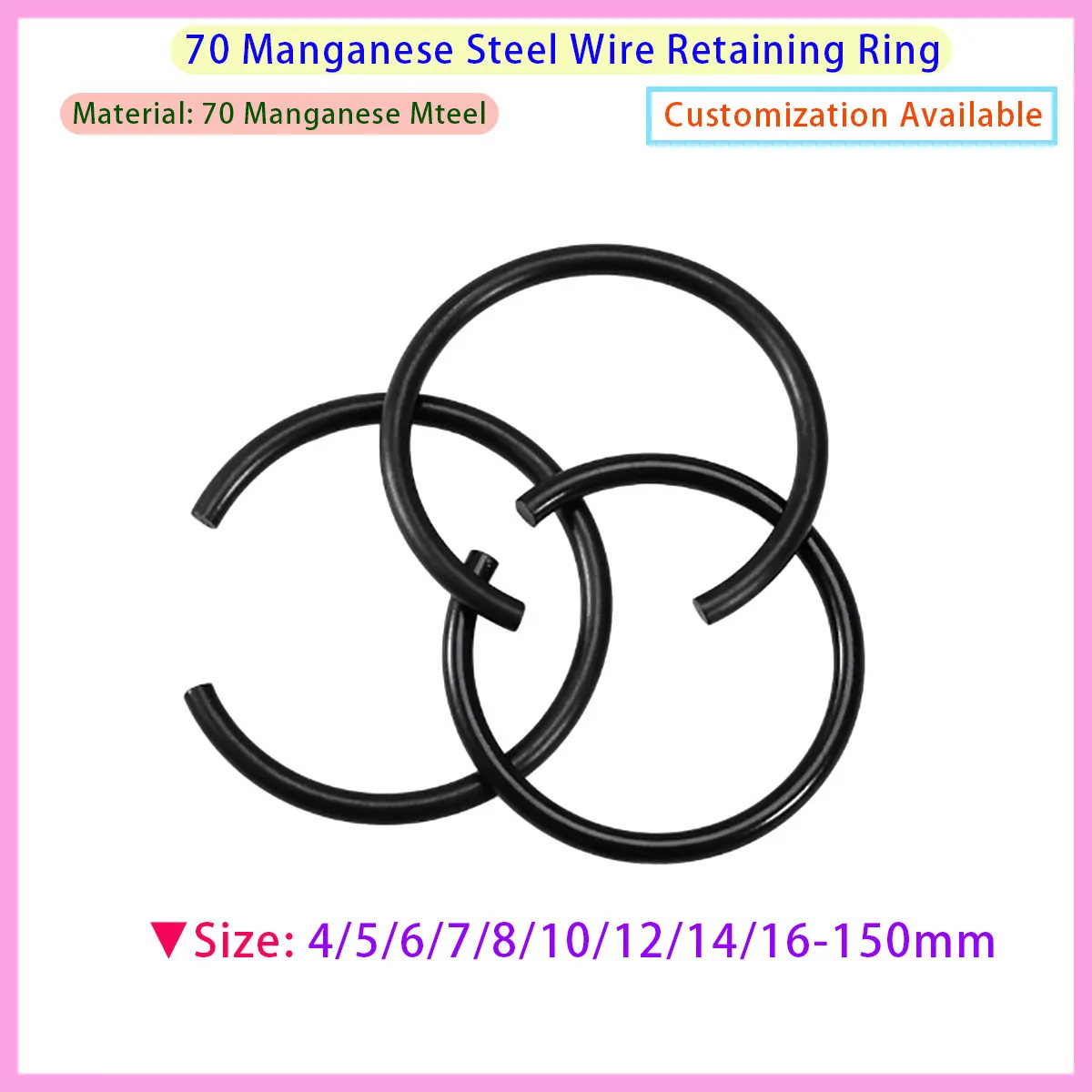 GB895 Black Steel Wire Snap Ring M4-M150 Hole/shaft Open Pin Ring Circular Steel Wire Snap Ring