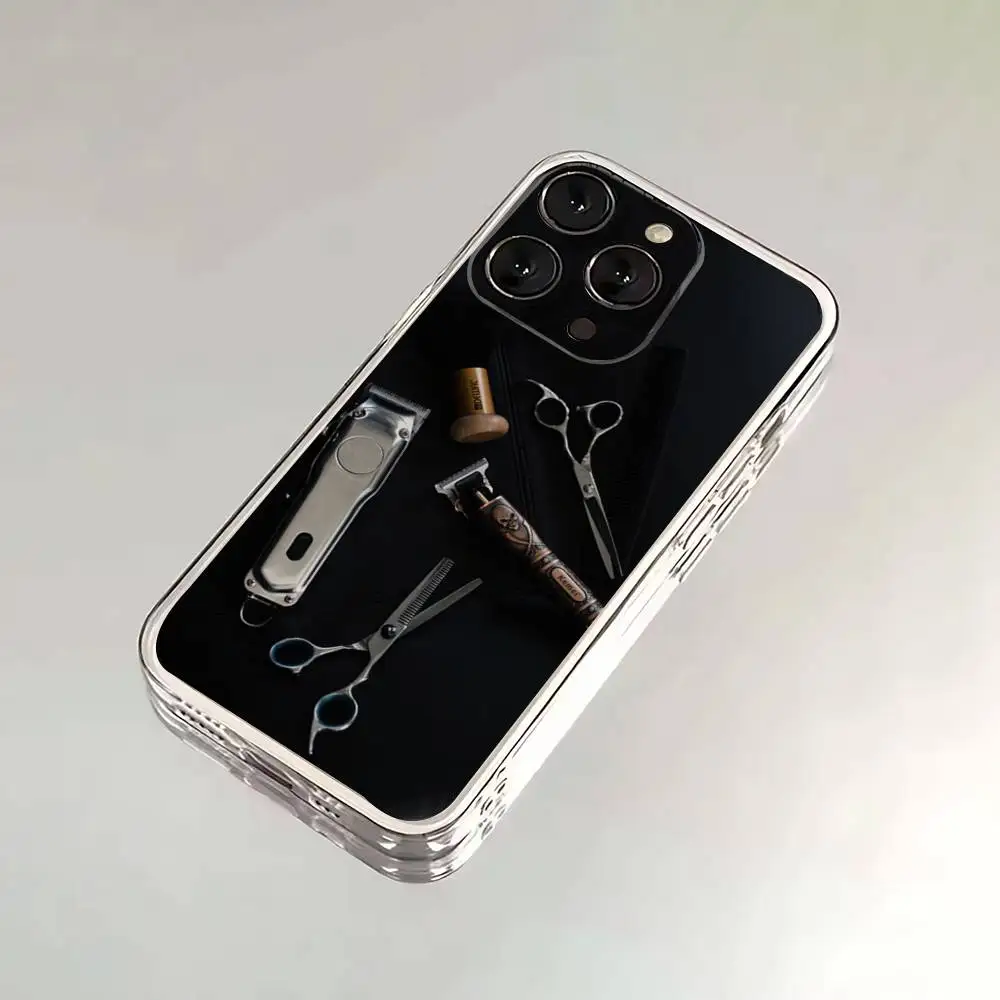 Etui na telefon z motywem fryzjerskim, narzędzia do stylizacji włosów, do iPhone 6, 16, 15, 14, 13, 12, 11, 17 Pro, Max, Plus, X, XS, XR, SE, Mini, przezroczyste, miękkie.