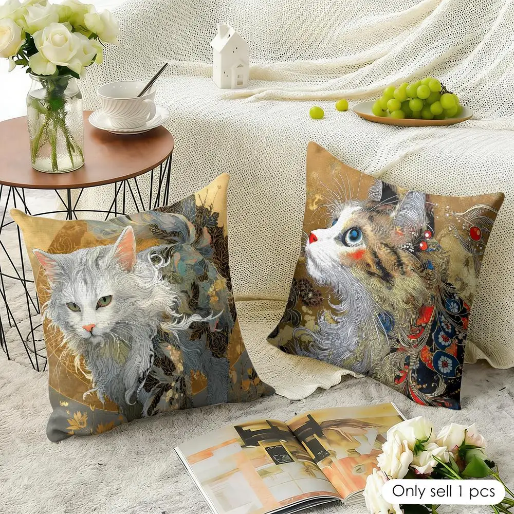 Japanese Style Cat Art Cushion Cover Soft Short Plush Pillow Cover Smooth Cozy Texture Aesthetic Cushion Case Home Decor
